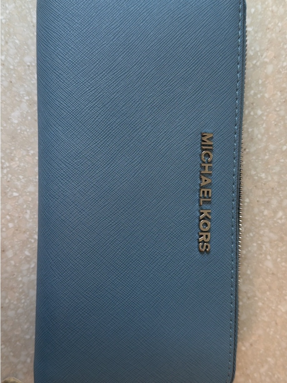 Michael Kors Powder Blue Zip Wallet with Gold Logo